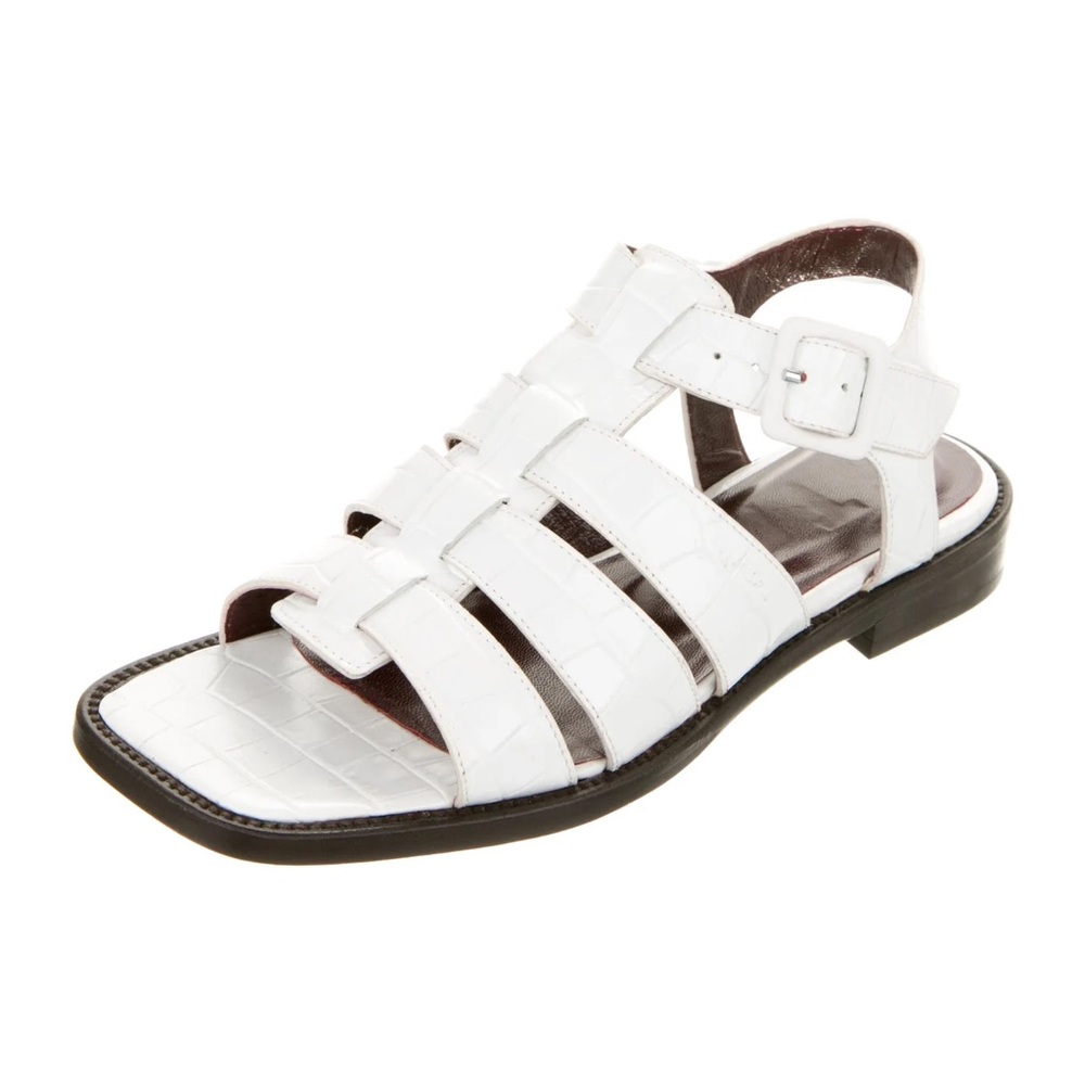 Stand White Faux Crocodile Gladiator Sandals Sz 37